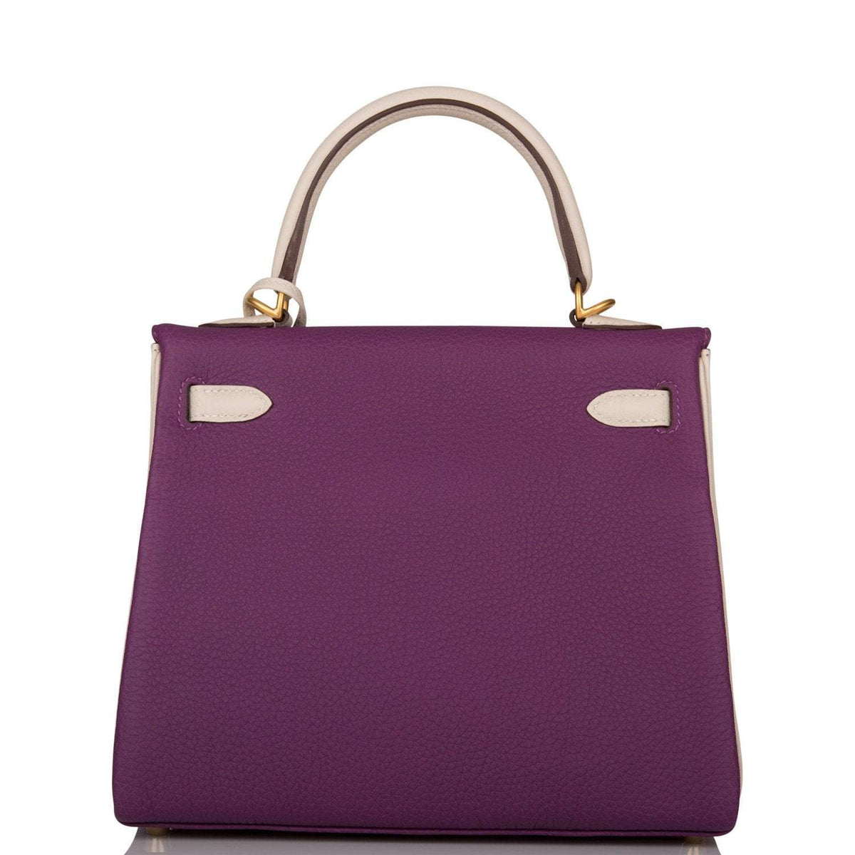 Hermes Kelly 25cm, Brushed Gold, Anemone Craie Togo Retourne