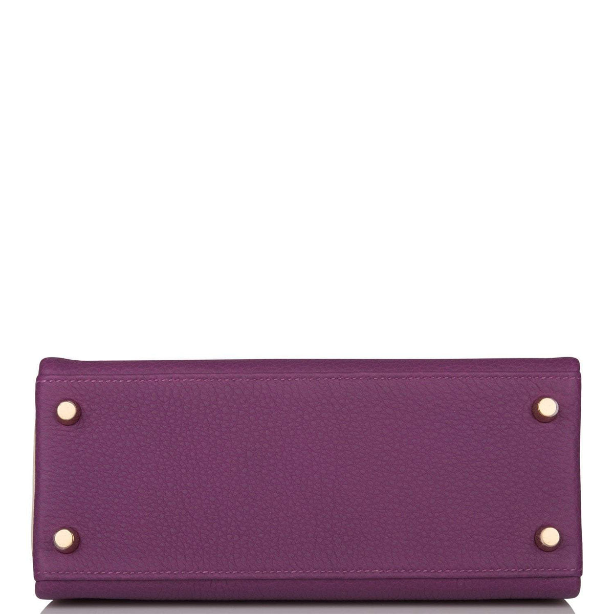 Hermes Kelly 25cm, Brushed Gold, Anemone Craie Togo Retourne