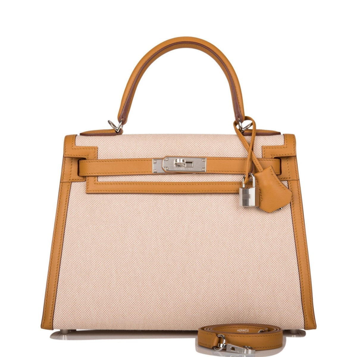 Hermes Kelly 28 Bag, Sesame Toile Swift, Palladium