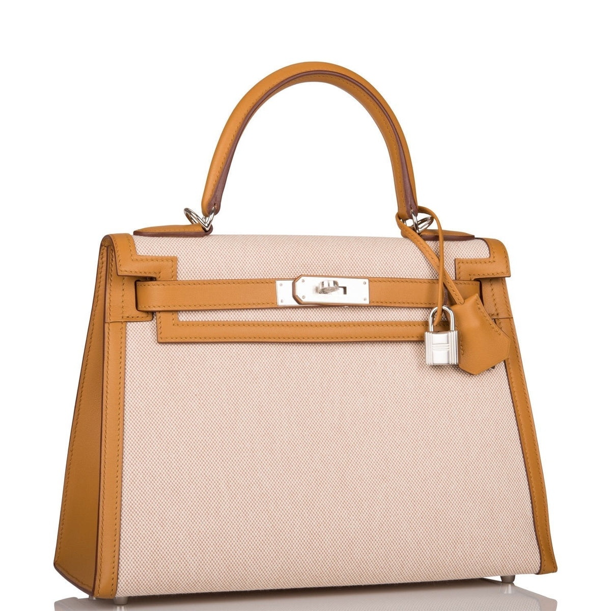 Hermes Kelly 28 Bag, Sesame Toile Swift, Palladium