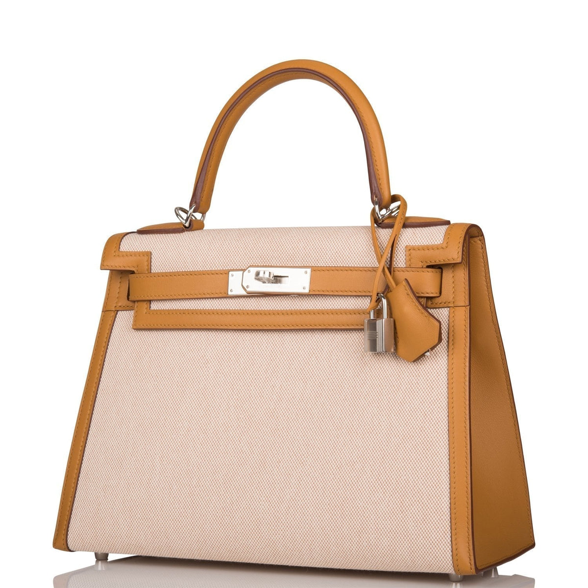 Hermes Kelly 28 Bag, Sesame Toile Swift, Palladium