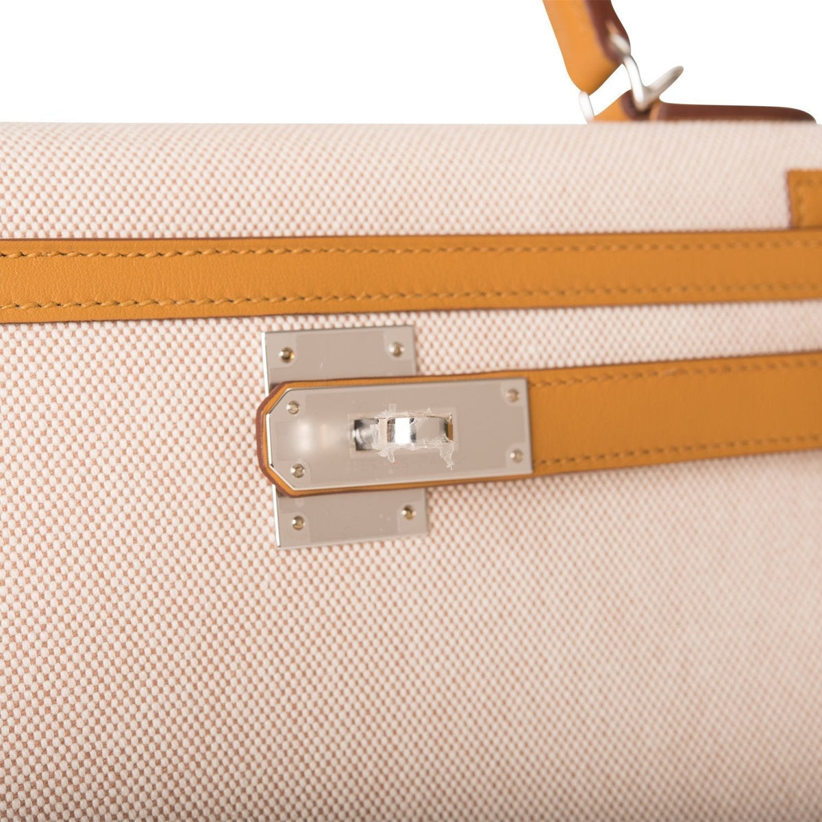 Hermes Kelly 28 Bag, Sesame Toile Swift, Palladium
