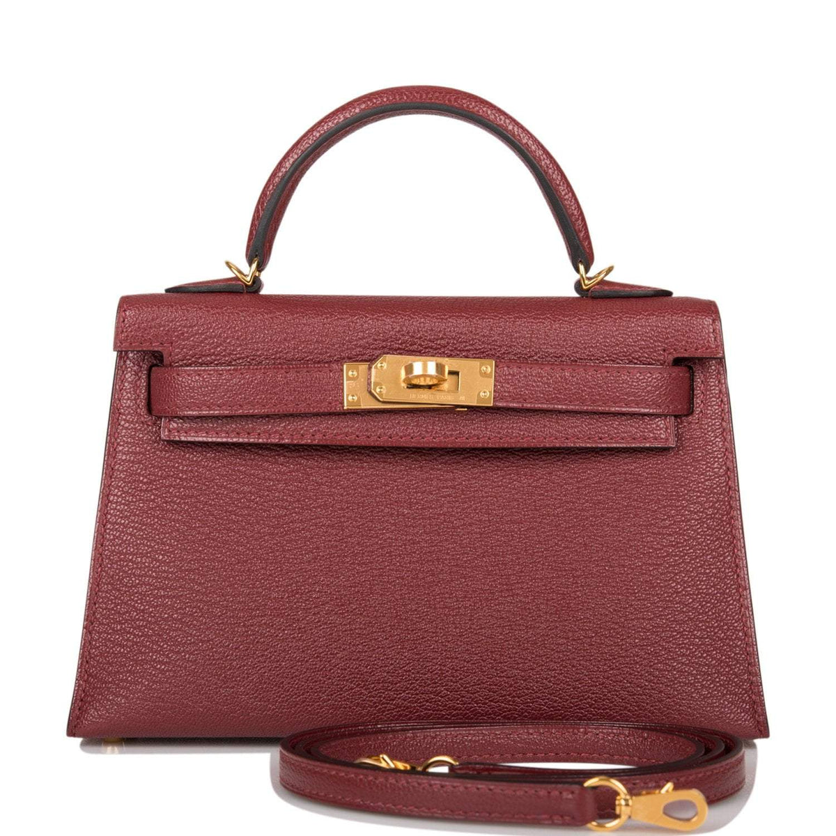 Hermes Kelly 20cm Rouge H Chevre Sellier Gold Hardware