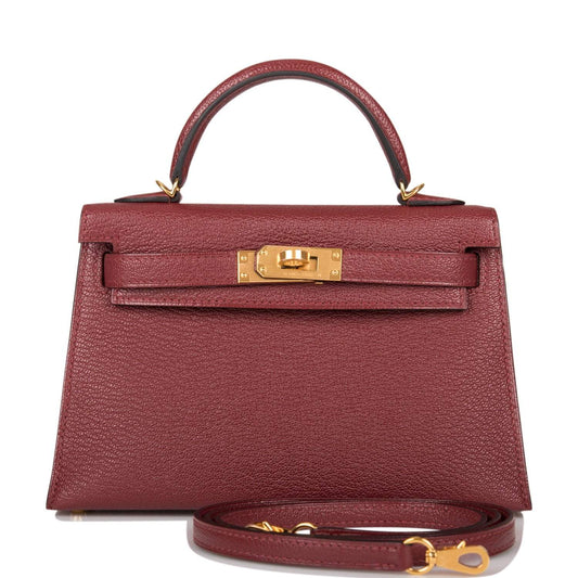 Hermes Kelly 20cm Rouge H Chevre Sellier Gold Hardware