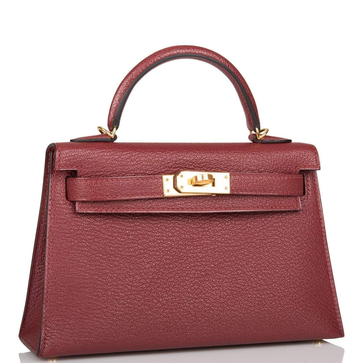 Hermes Kelly 20cm Rouge H Chevre Sellier Gold Hardware
