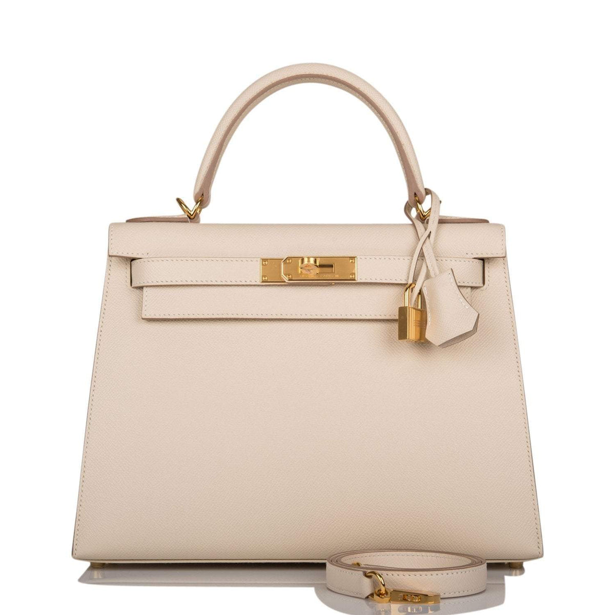 Hermes Kelly 28 Craie, Epsom Sellier, Gold Hardware
