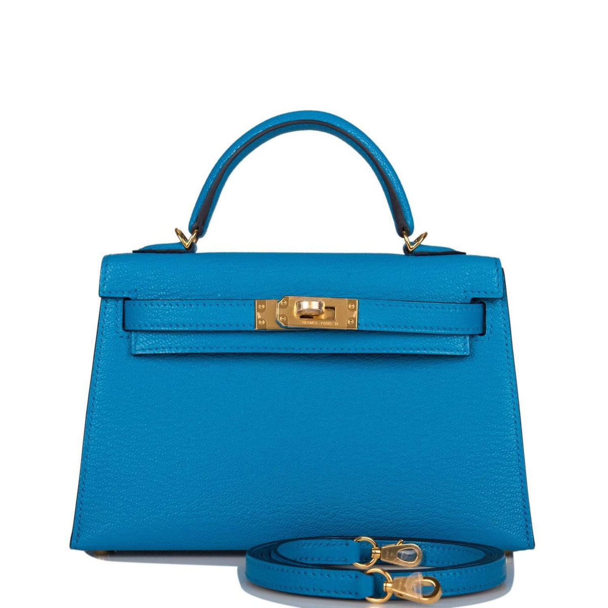 Mini Kelly 20cm, Bleu Frida Chevre, Gold Hardware, Sellier