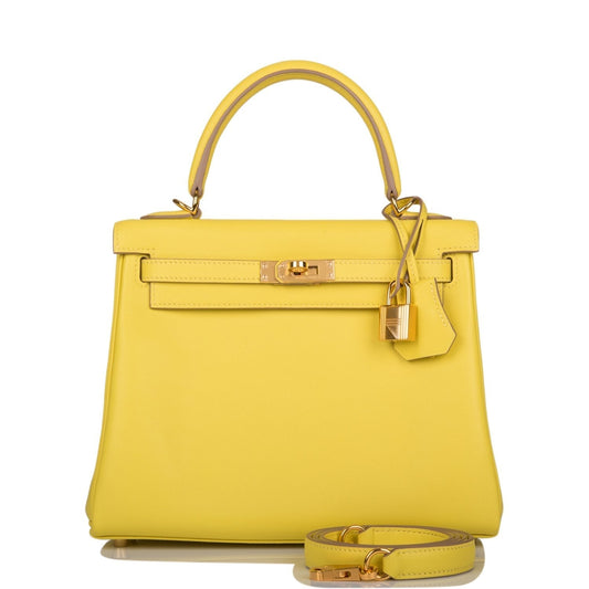 Hermes Kelly 25 Lime Swift Retourne, Gold Hardware