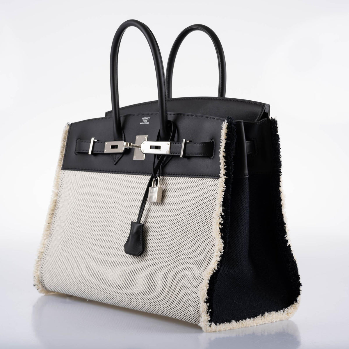 Hermes Fray Fray Birkin 35 Black Swift, Toile H, Palladium