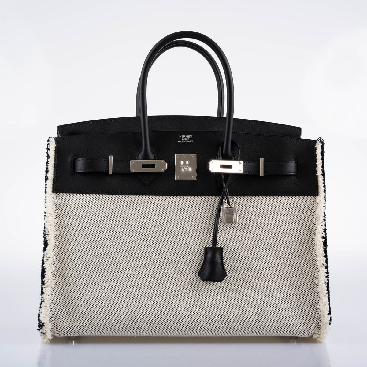 Hermes Fray Fray Birkin 35 Black Swift, Toile H, Palladium
