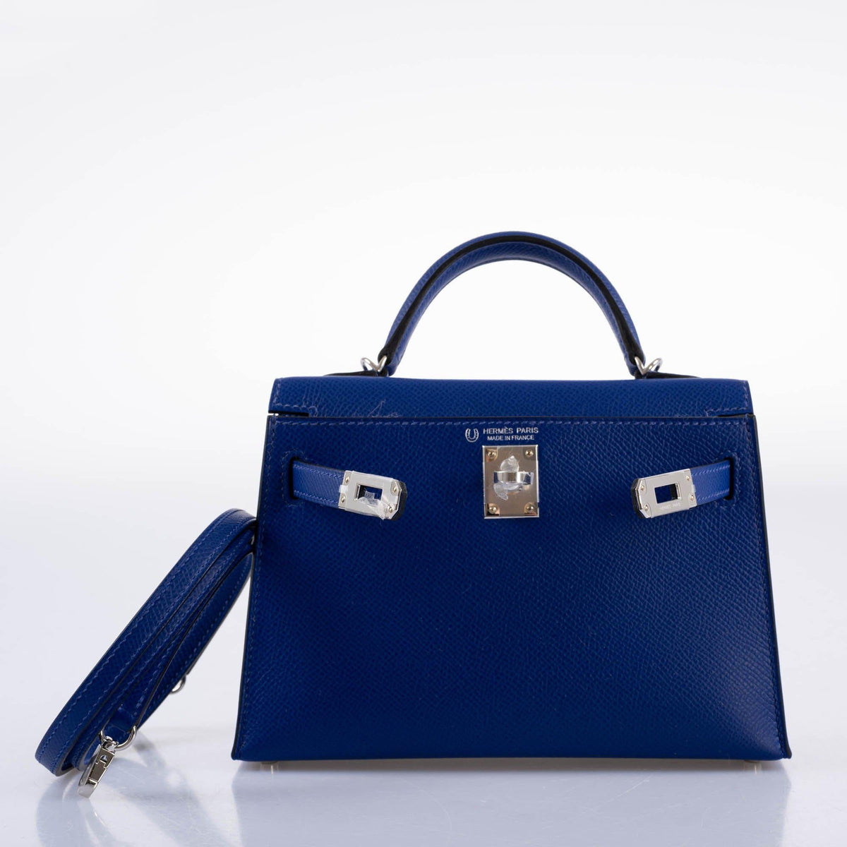 Hermes Kelly Mini 20 Sellier, Blue Electric, Epsom Palladium
