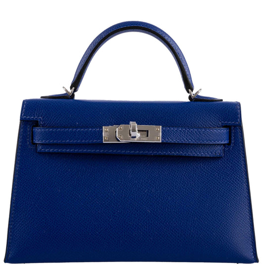 Hermes Kelly Mini 20 Sellier, Blue Electric, Epsom Palladium