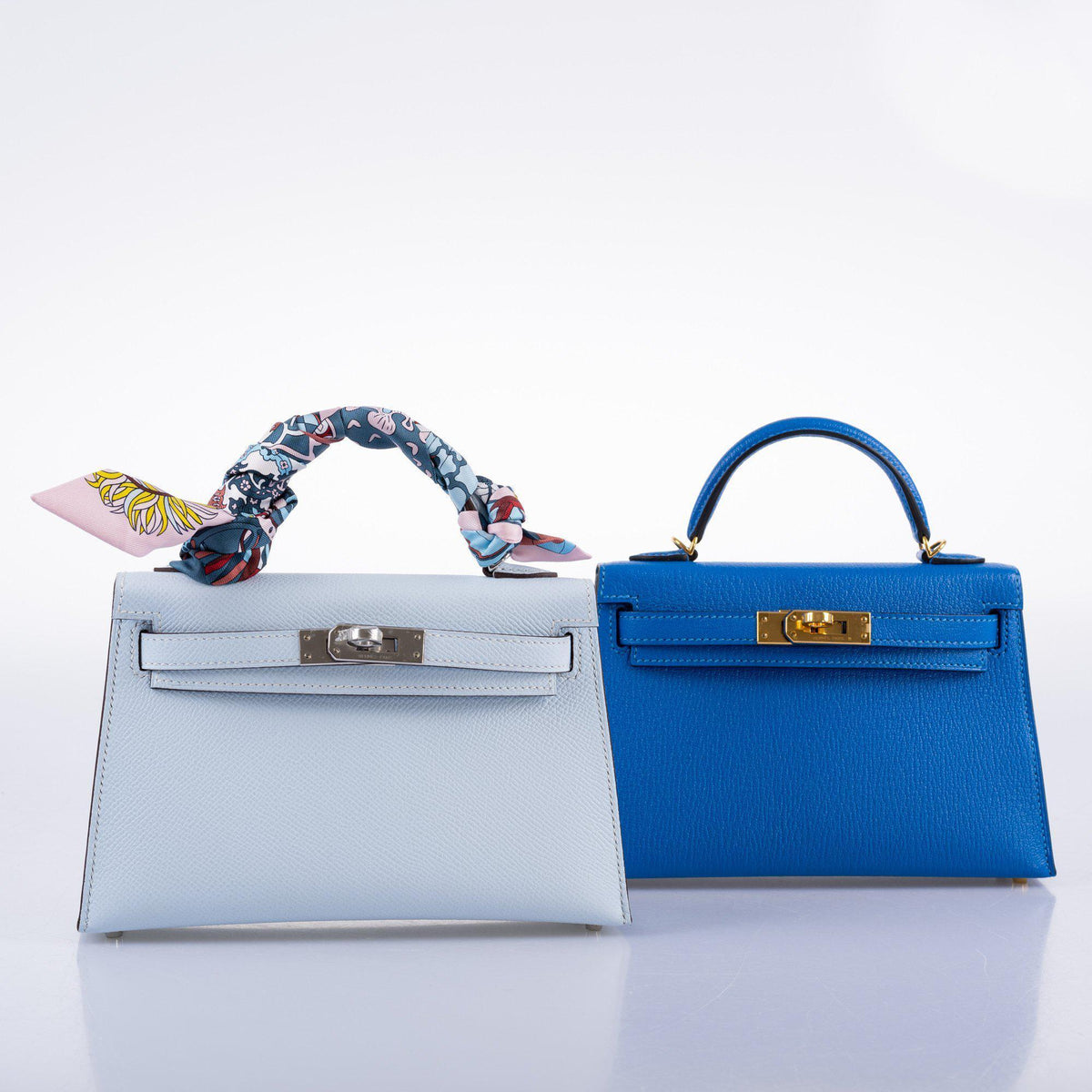 Hermes Kelly Mini II, 20cm Bleu Brume Epsom Palladium