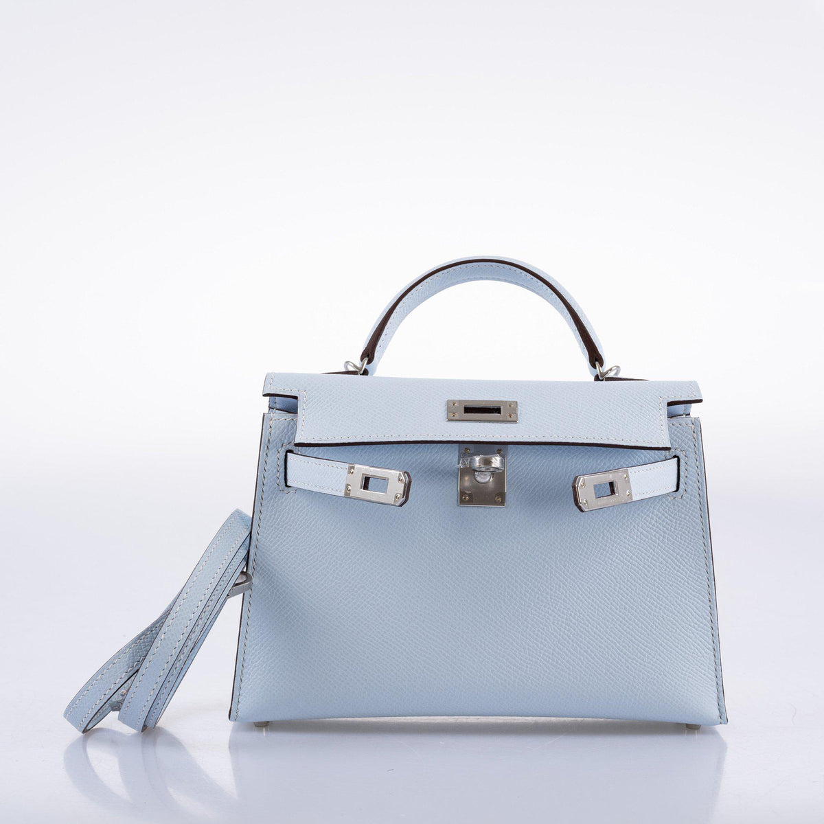 Hermes Kelly Mini II, 20cm Bleu Brume Epsom Palladium