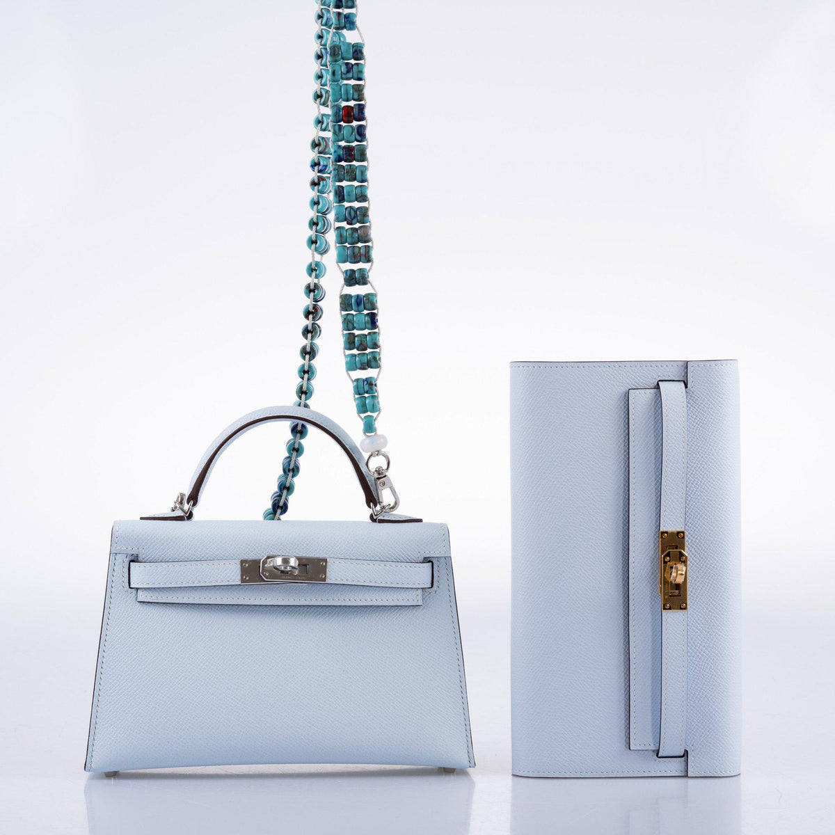 Hermes Kelly Mini II, 20cm Bleu Brume Epsom Palladium