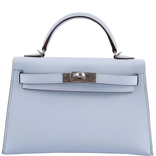 Hermes Kelly Mini II, 20cm Bleu Brume Epsom Palladium
