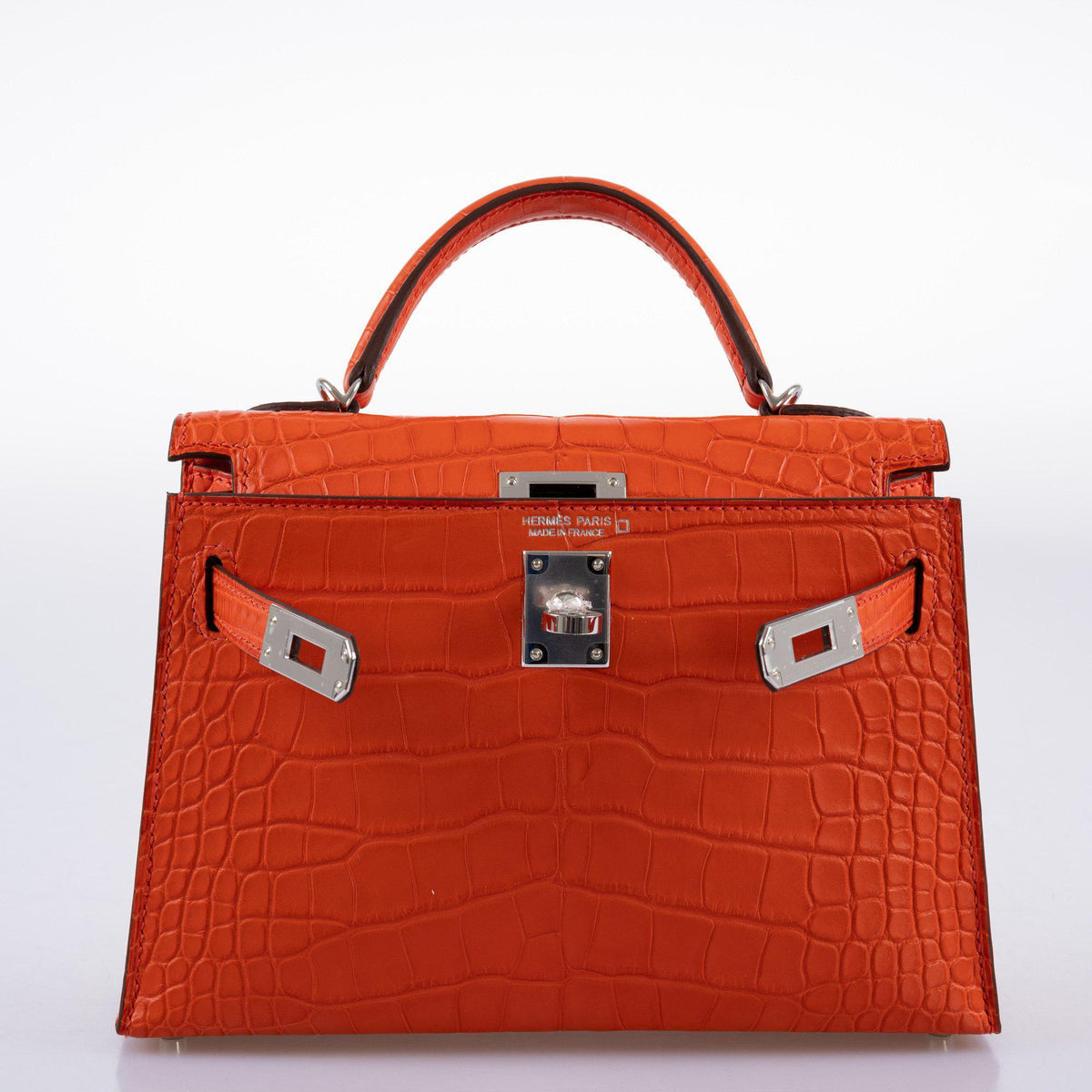 Hermes Mini Kelly 20, Poppy Matte Alligator, Palladium Hardware