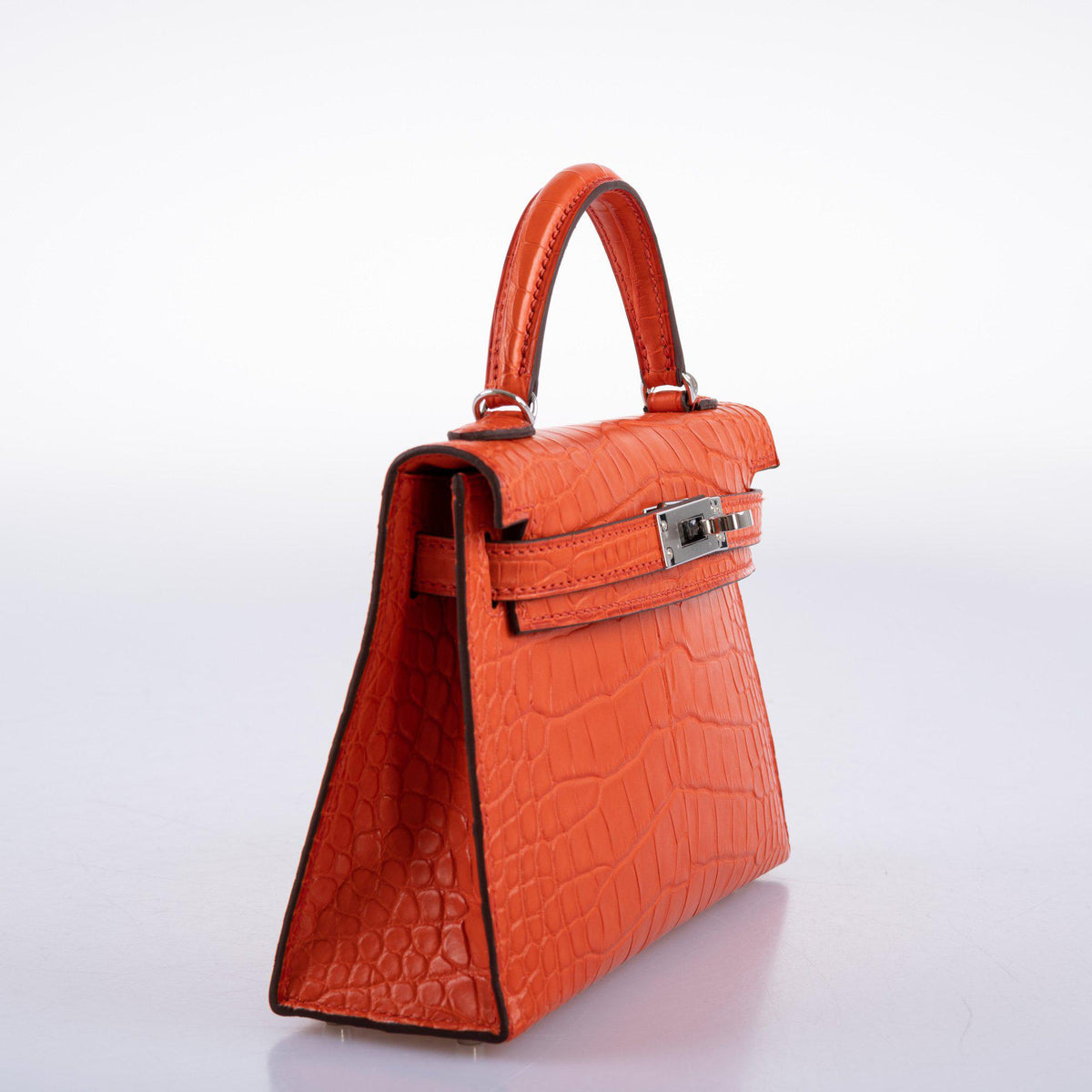 Hermes Mini Kelly 20, Poppy Matte Alligator, Palladium Hardware
