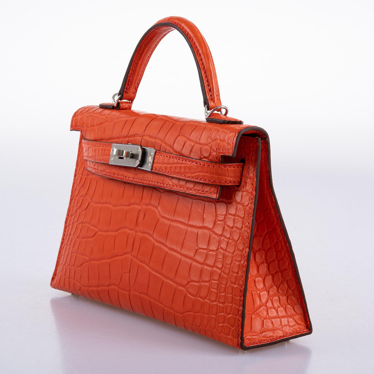 Hermes Mini Kelly 20, Poppy Matte Alligator, Palladium Hardware