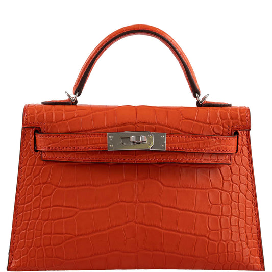 Hermes Mini Kelly 20, Poppy Matte Alligator, Palladium Hardware