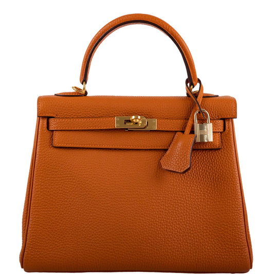 Hermes Kelly 25 Retourne, Potiron Togo, Gold Hardware