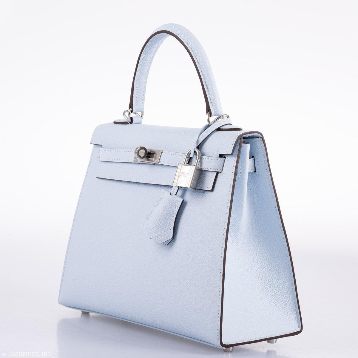 Hermes Kelly 25 Sellier, Blue Brume Epsom, Palladium