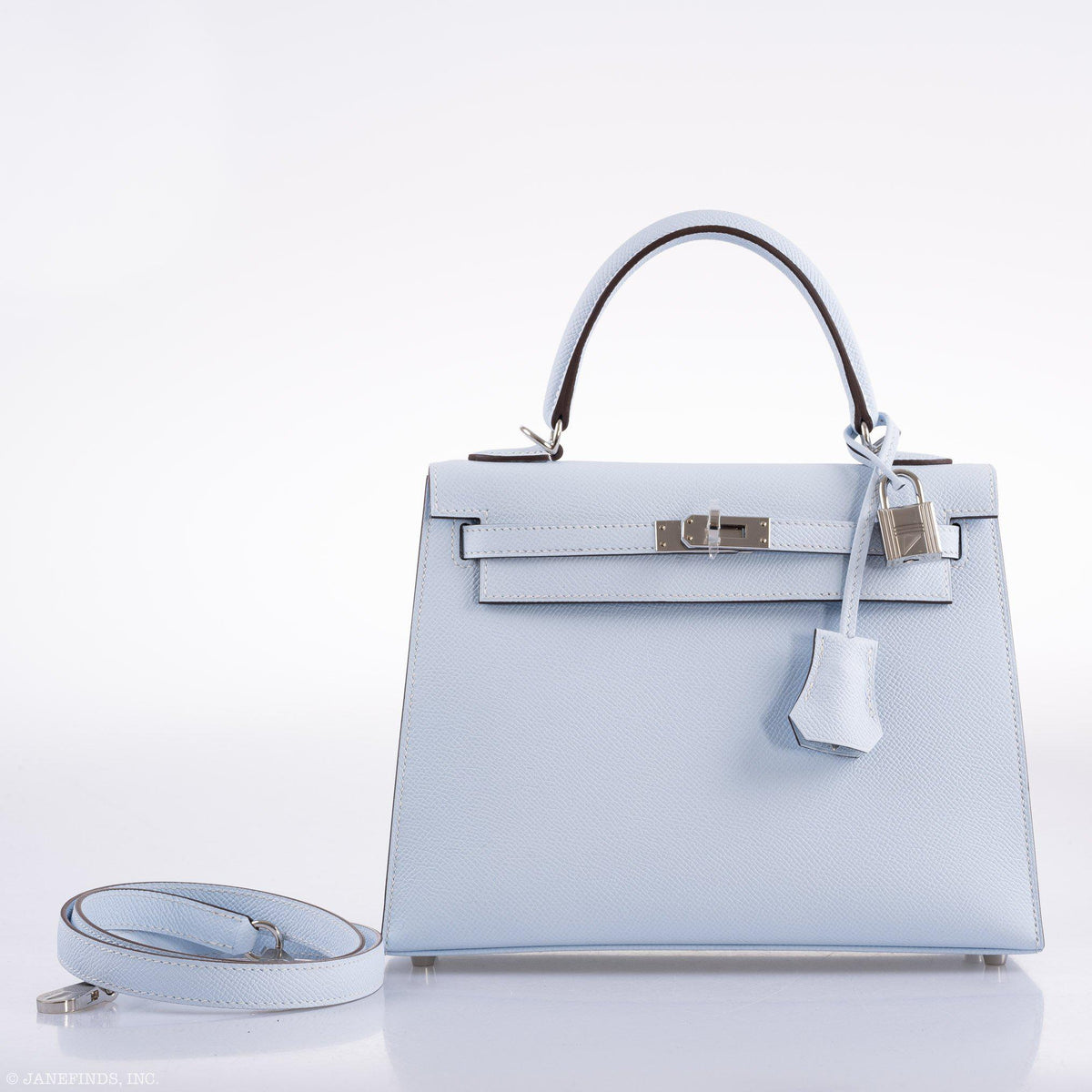 Hermes Kelly 25 Sellier, Blue Brume Epsom, Palladium