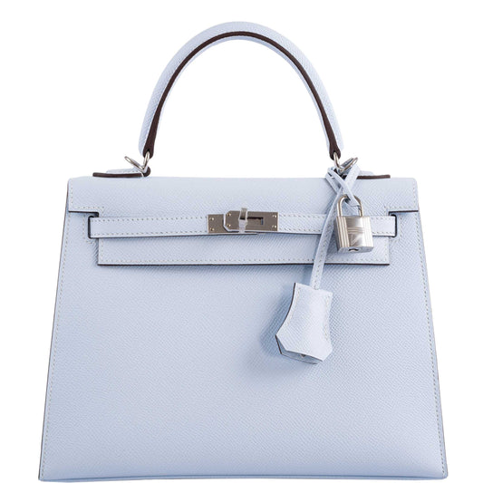 Hermes Kelly 25 Sellier, Blue Brume Epsom, Palladium