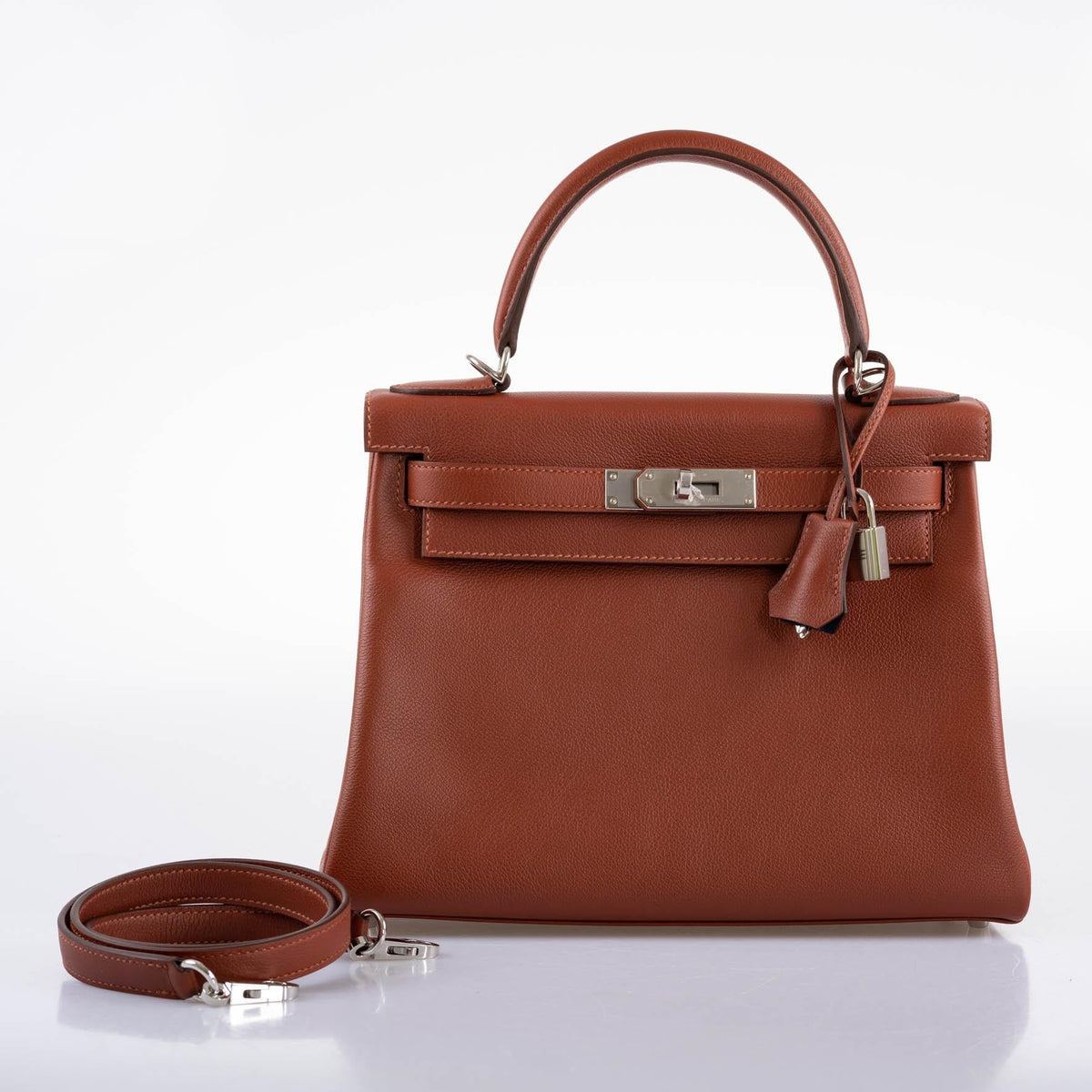 Hermes Kelly 28 Bag, Retourne Evercolor, Sienne Verso Deep Blue