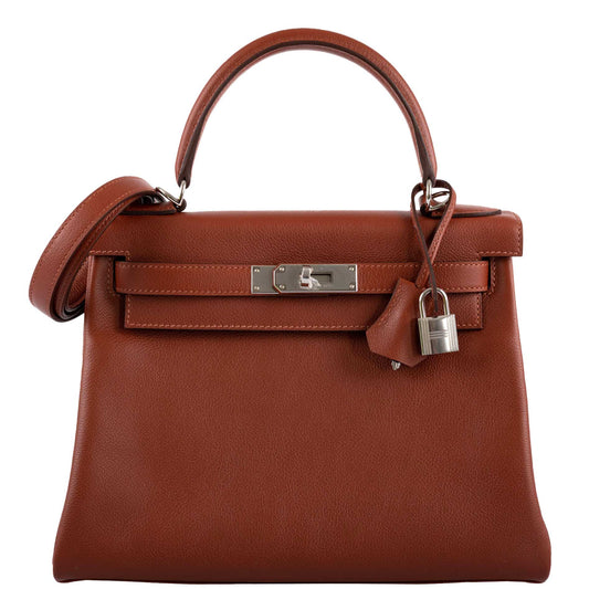 Hermes Kelly 28 Bag, Retourne Evercolor, Sienne Verso Deep Blue