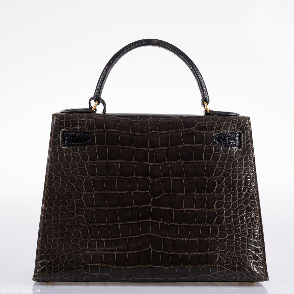 Hermes Kelly 28 Alligator, Sellier Miel, Graphite, Black Gold