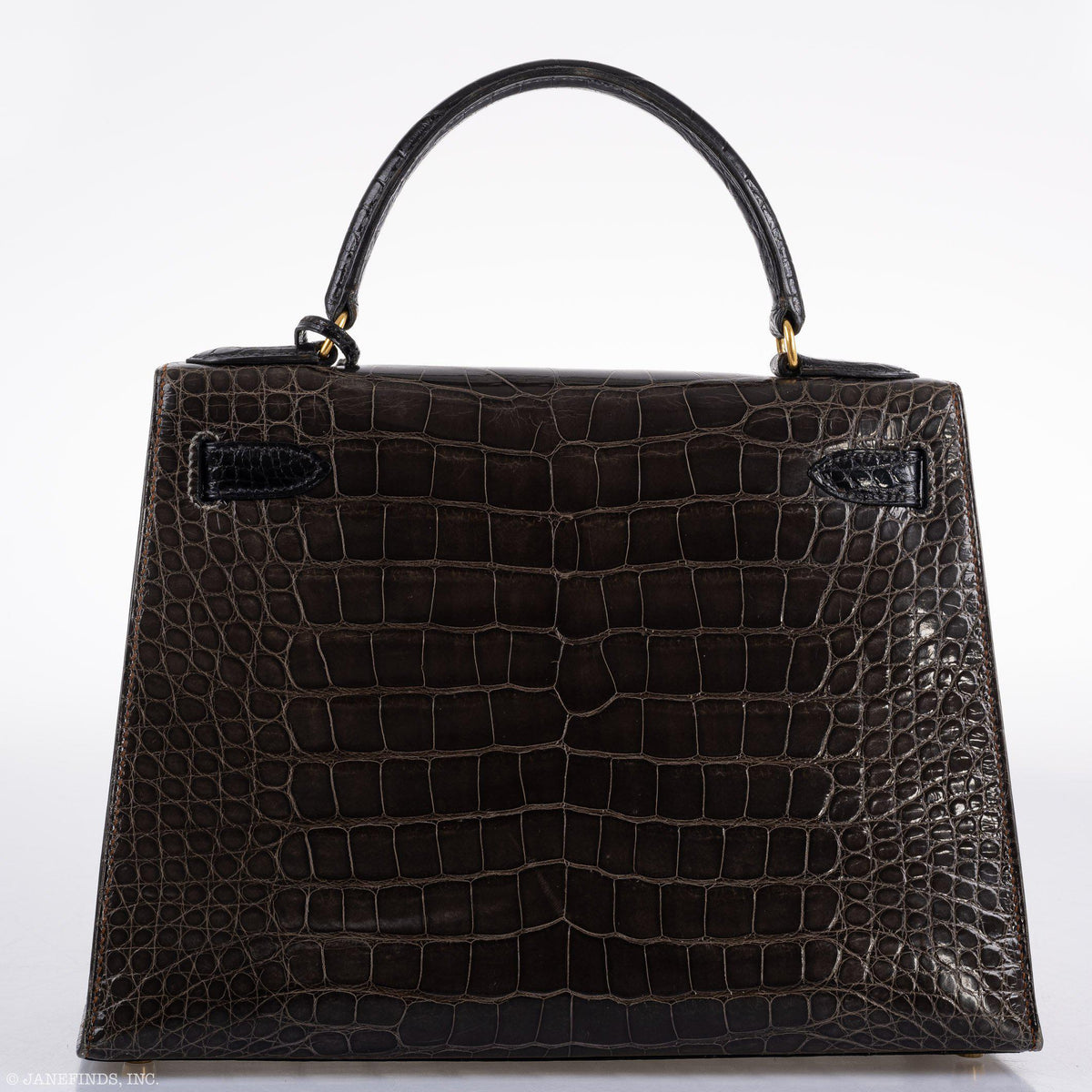 Hermes Kelly 28 Alligator, Sellier Miel, Graphite, Black Gold