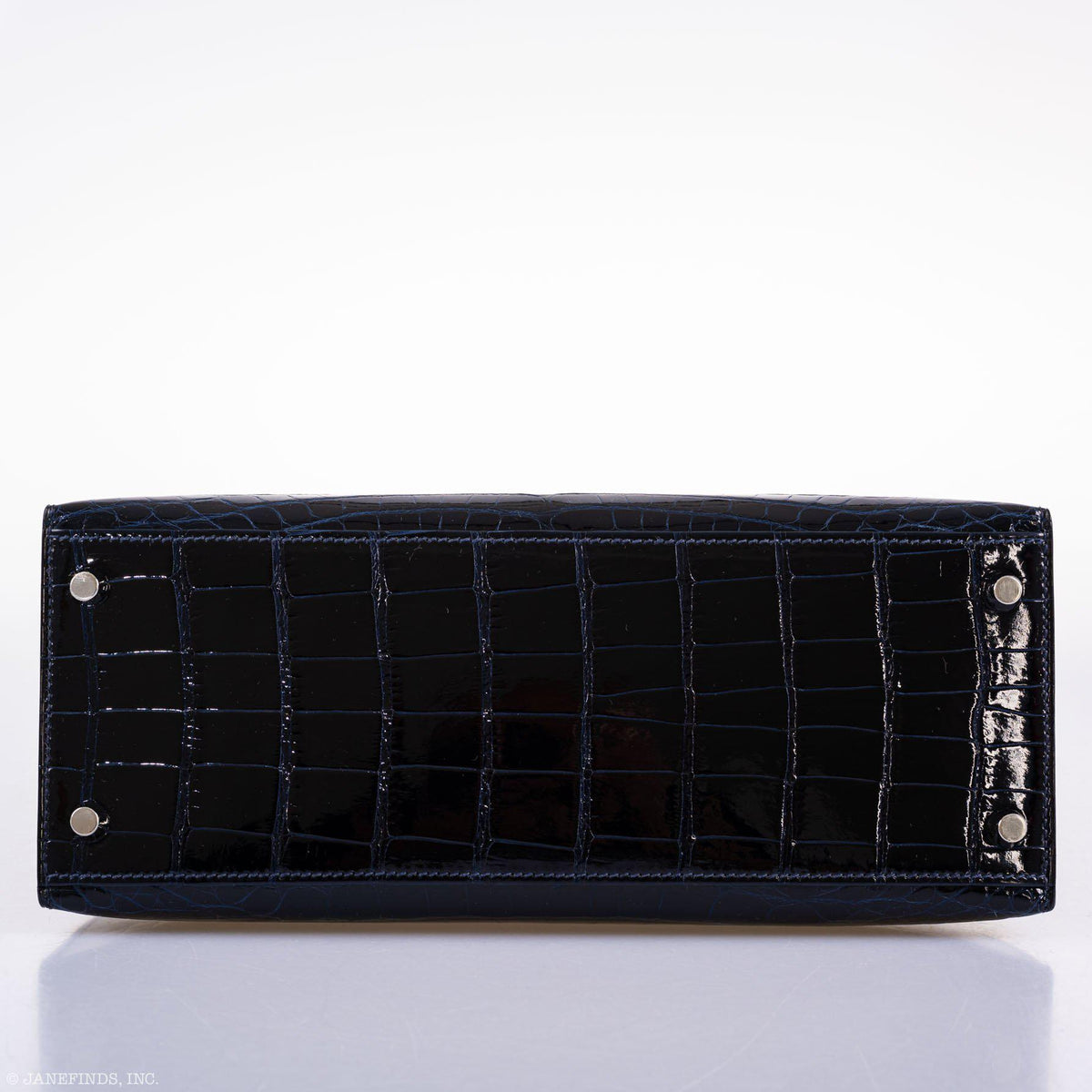 Hermes Kelly 28 Sellier Verso, Blue Marine Crocodile, Palladium
