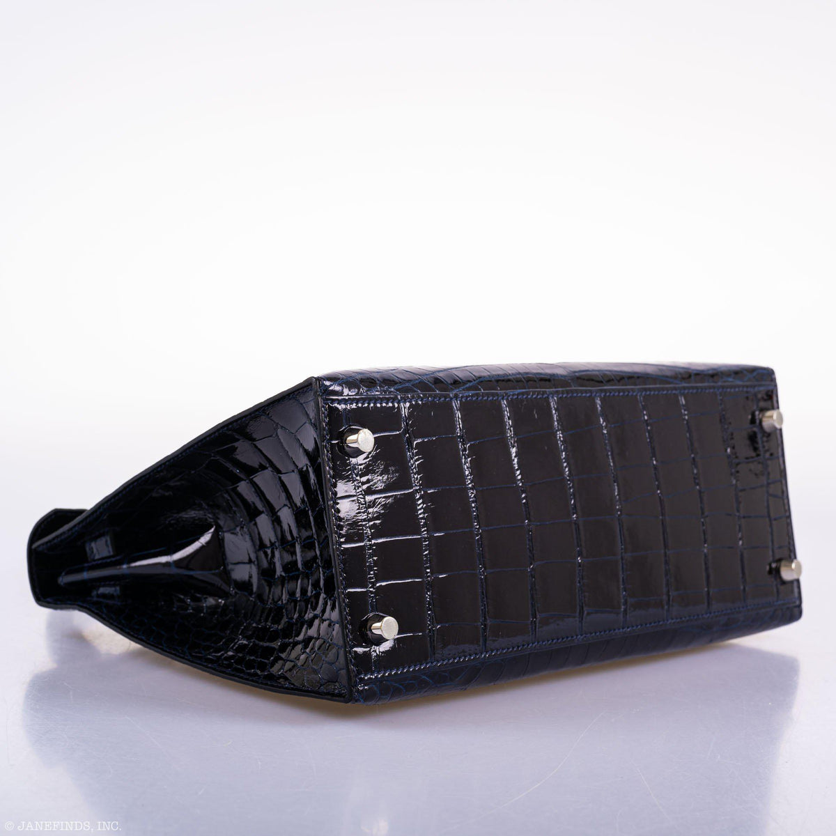 Hermes Kelly 28 Sellier Verso, Blue Marine Crocodile, Palladium