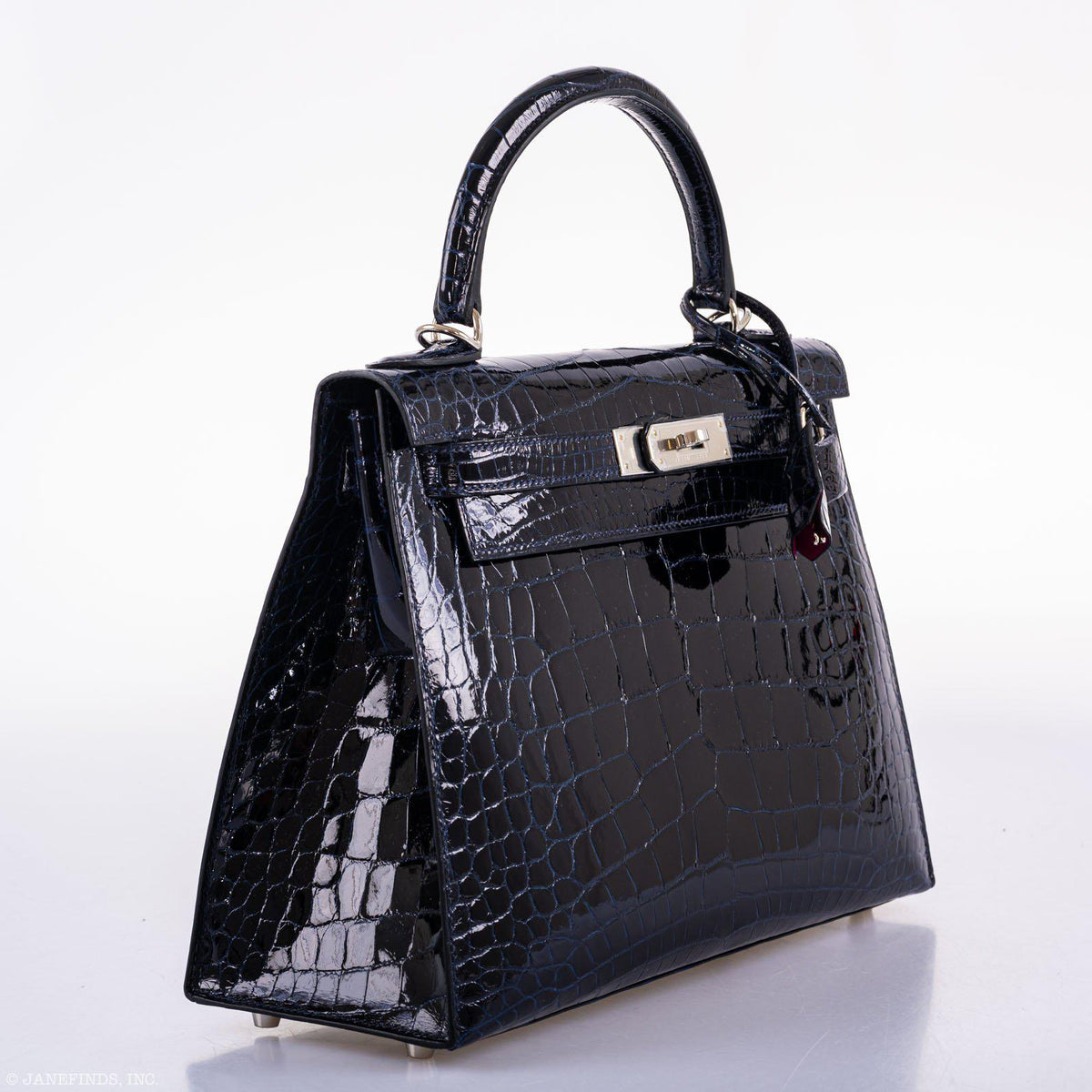Hermes Kelly 28 Sellier Verso, Blue Marine Crocodile, Palladium