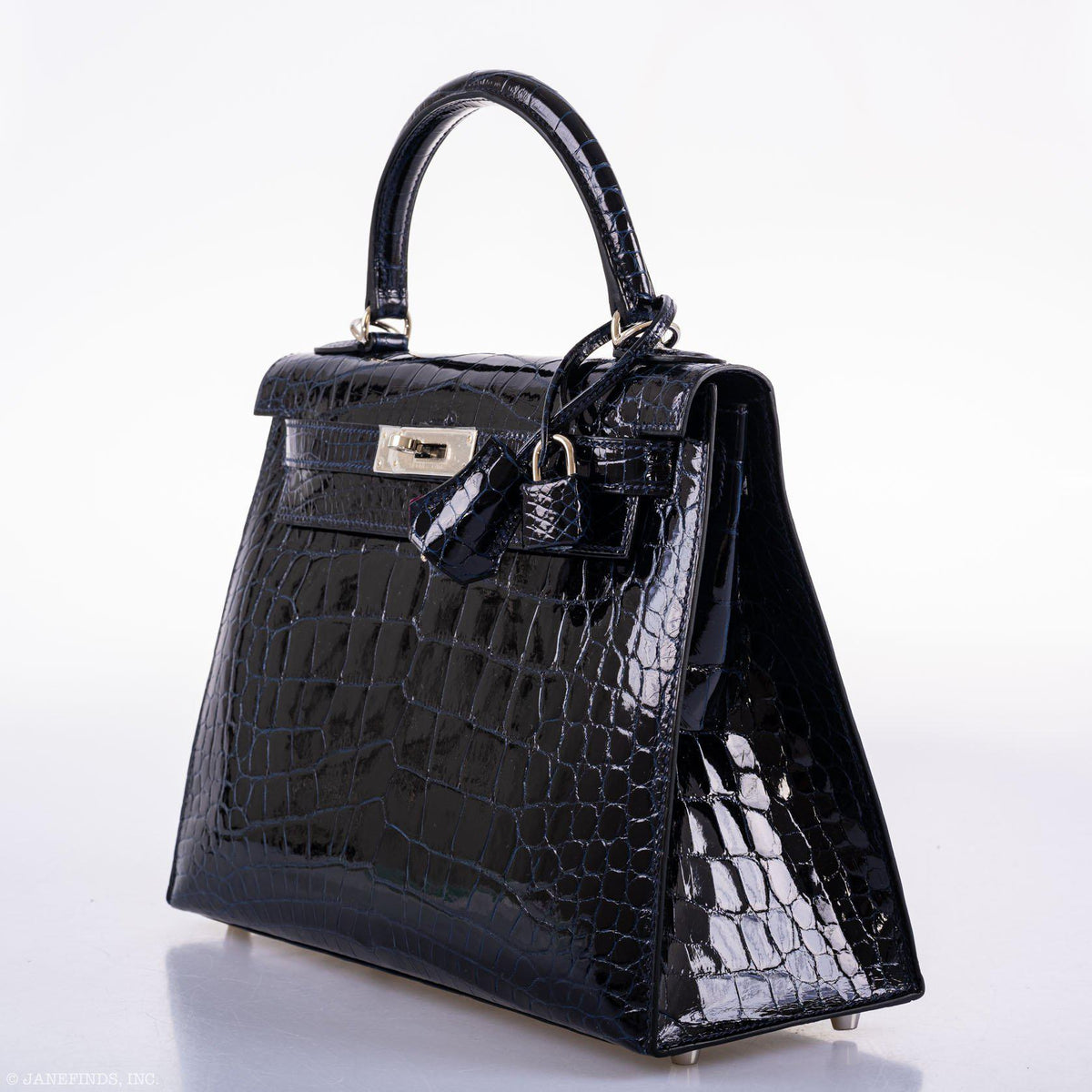 Hermes Kelly 28 Sellier Verso, Blue Marine Crocodile, Palladium