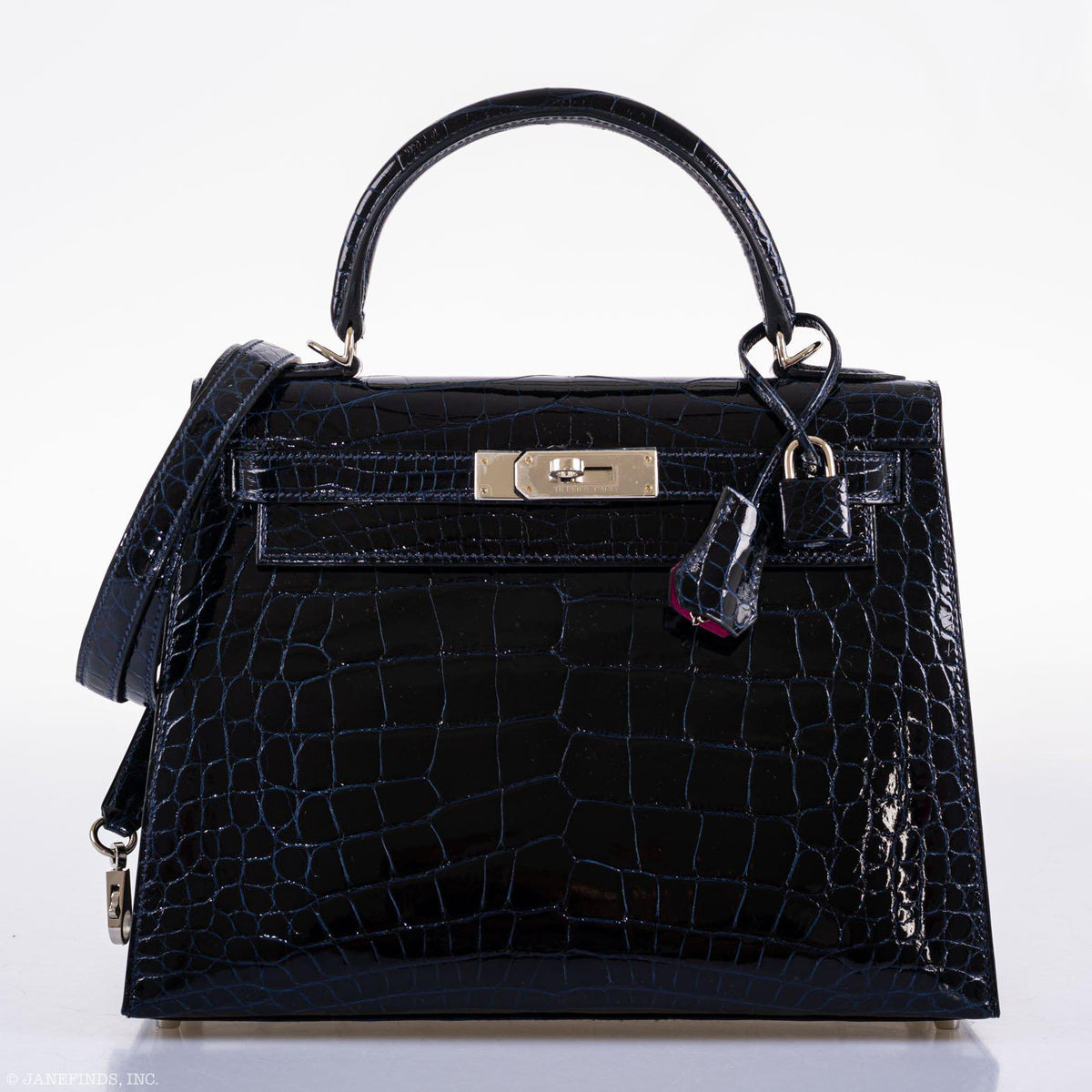 Hermes Kelly 28 Sellier Verso, Blue Marine Crocodile, Palladium