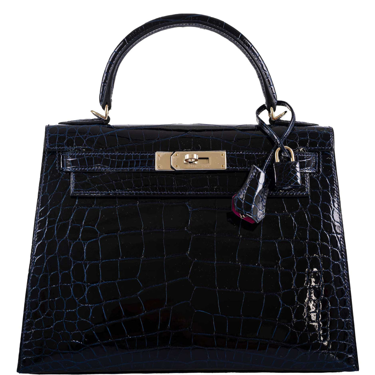 Hermes Kelly 28 Sellier Verso, Blue Marine Crocodile, Palladium