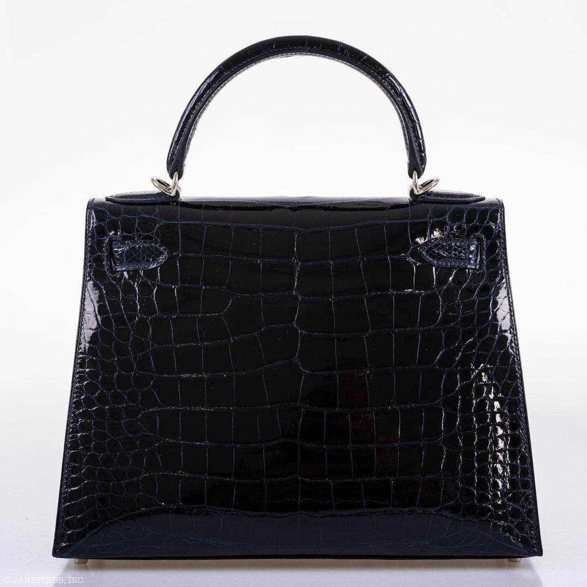 Hermes Kelly 28 Sellier Verso, Blue Marine Crocodile, Palladium