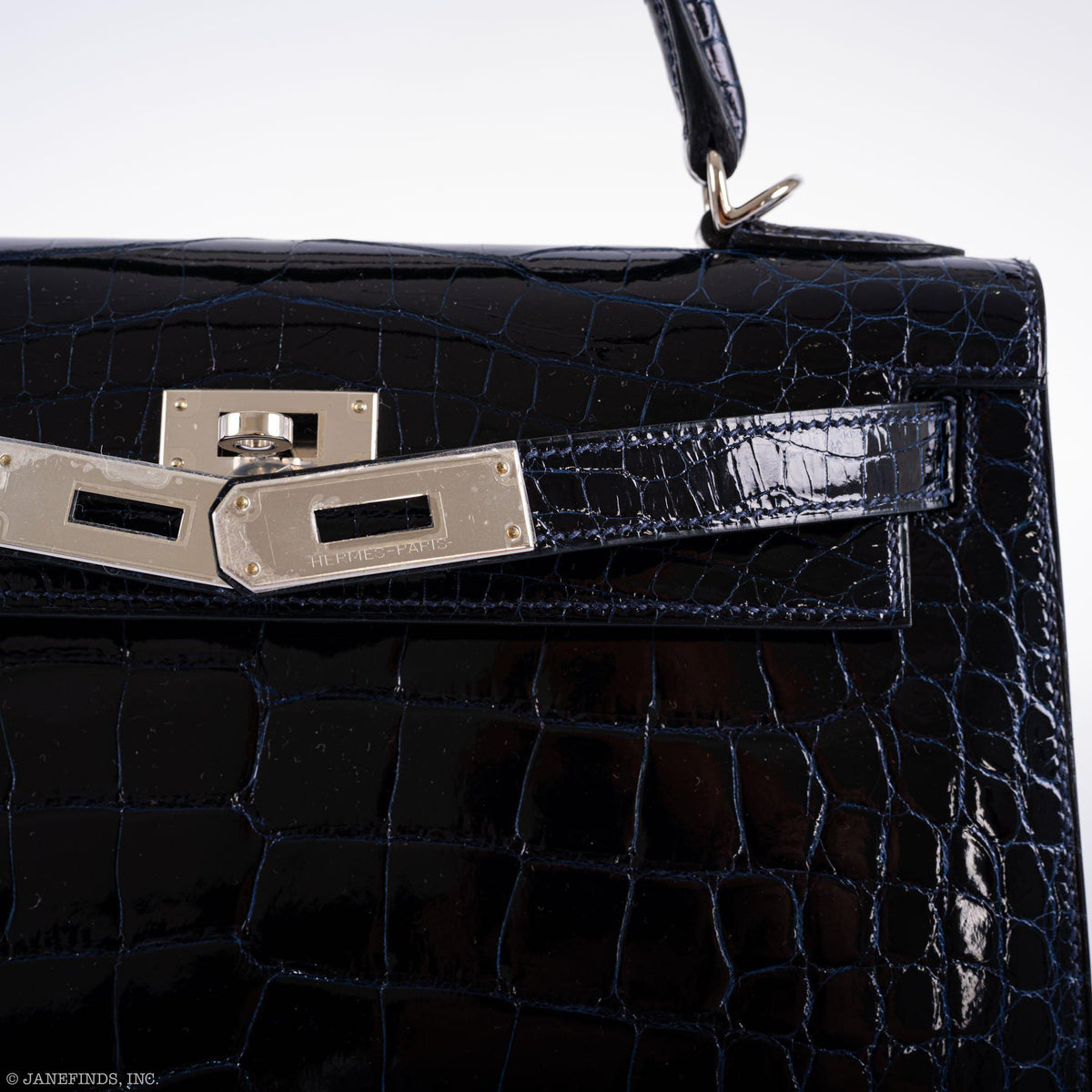 Hermes Kelly 28 Sellier Verso, Blue Marine Crocodile, Palladium