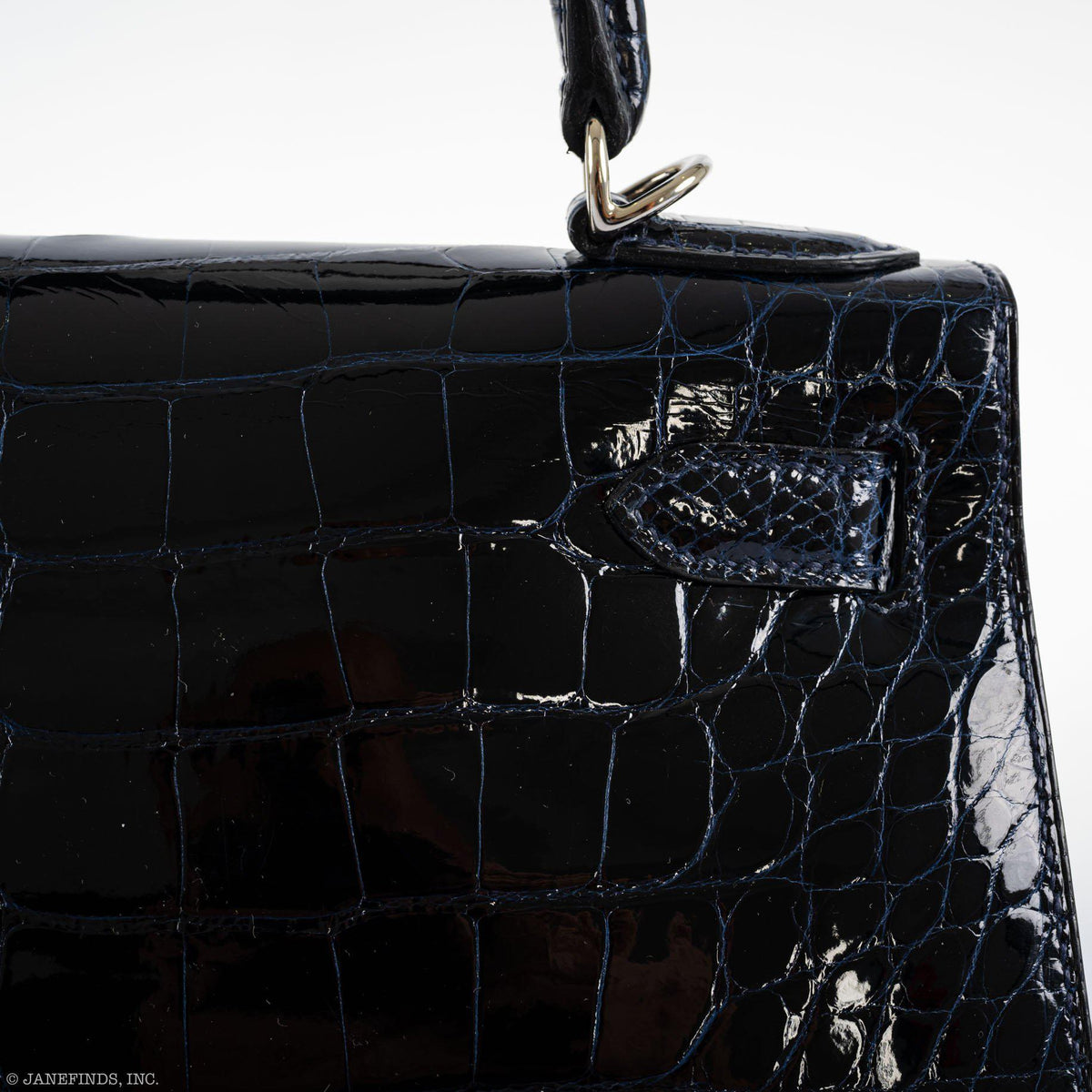Hermes Kelly 28 Sellier Verso, Blue Marine Crocodile, Palladium