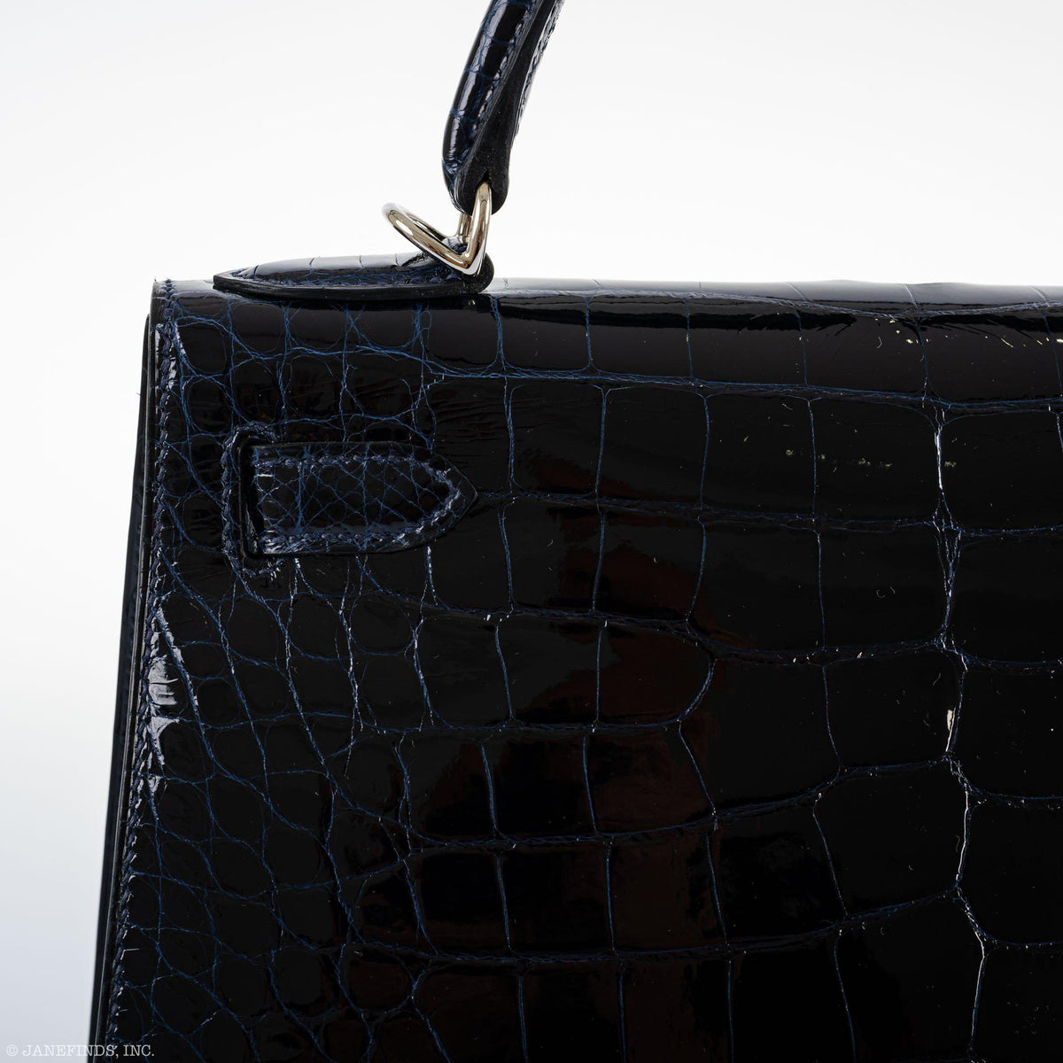 Hermes Kelly 28 Sellier Verso, Blue Marine Crocodile, Palladium