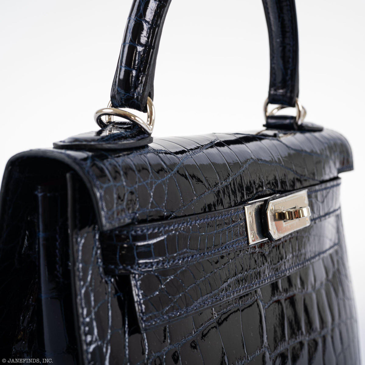 Hermes Kelly 28 Sellier Verso, Blue Marine Crocodile, Palladium