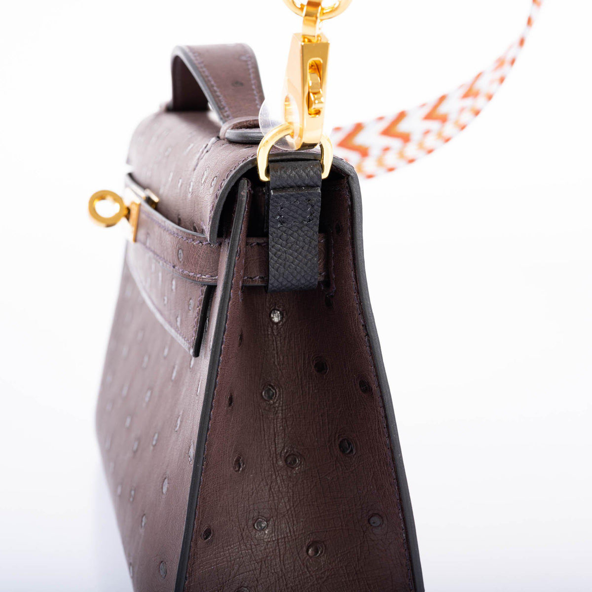 Hermes Kelly Pochette, Rouge Sellier Ostrich, Gold Hardware