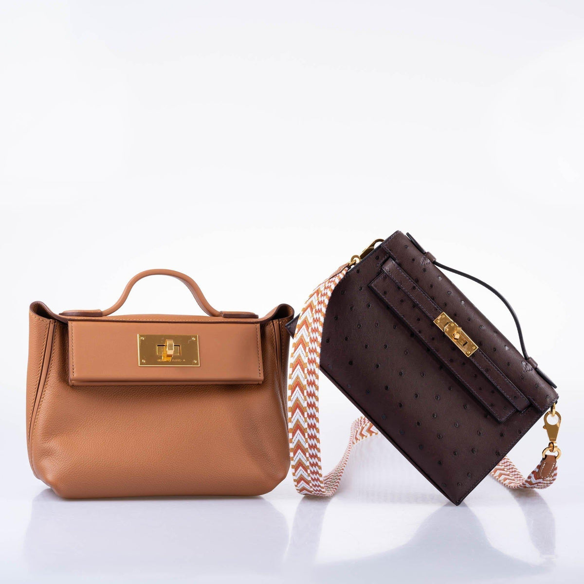 Hermes Kelly Pochette, Rouge Sellier Ostrich, Gold Hardware