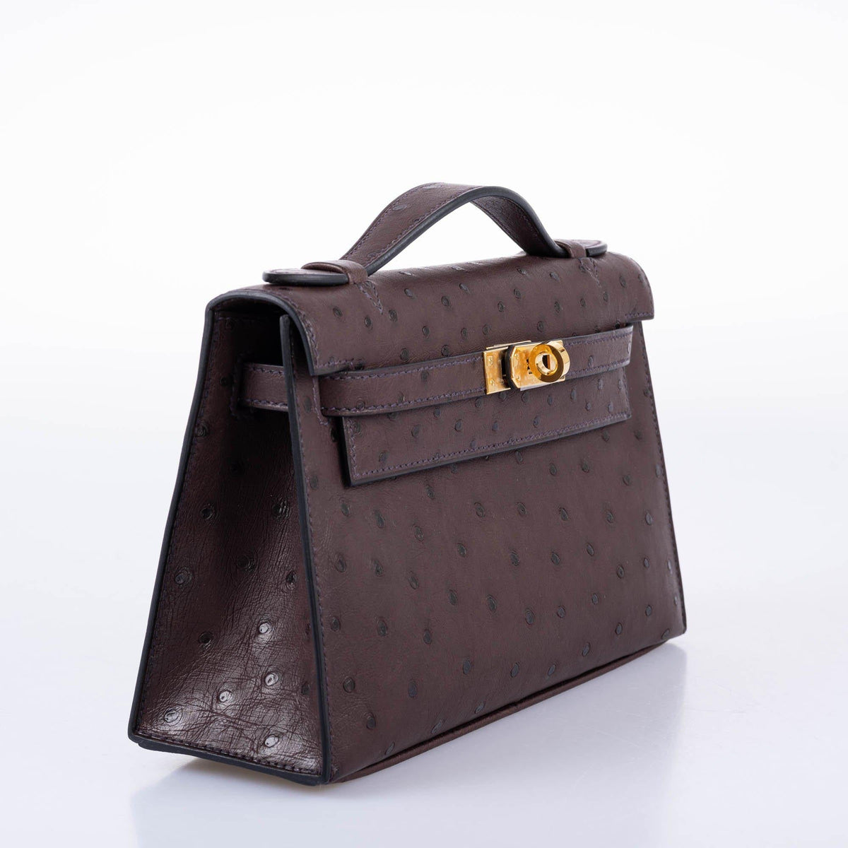 Hermes Kelly Pochette, Rouge Sellier Ostrich, Gold Hardware