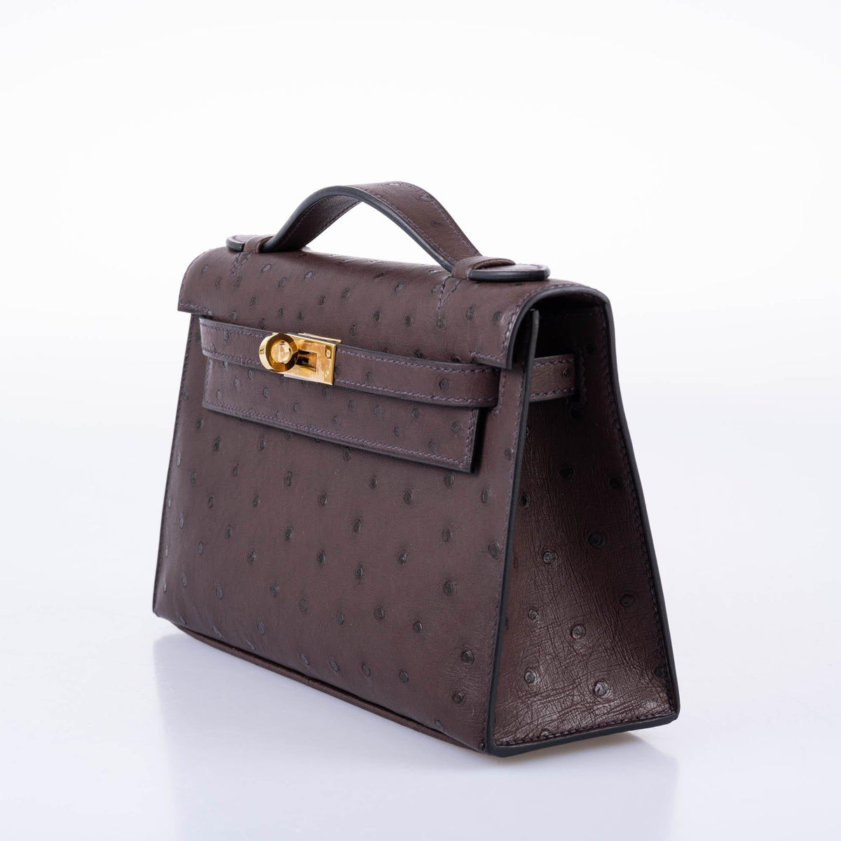 Hermes Kelly Pochette, Rouge Sellier Ostrich, Gold Hardware
