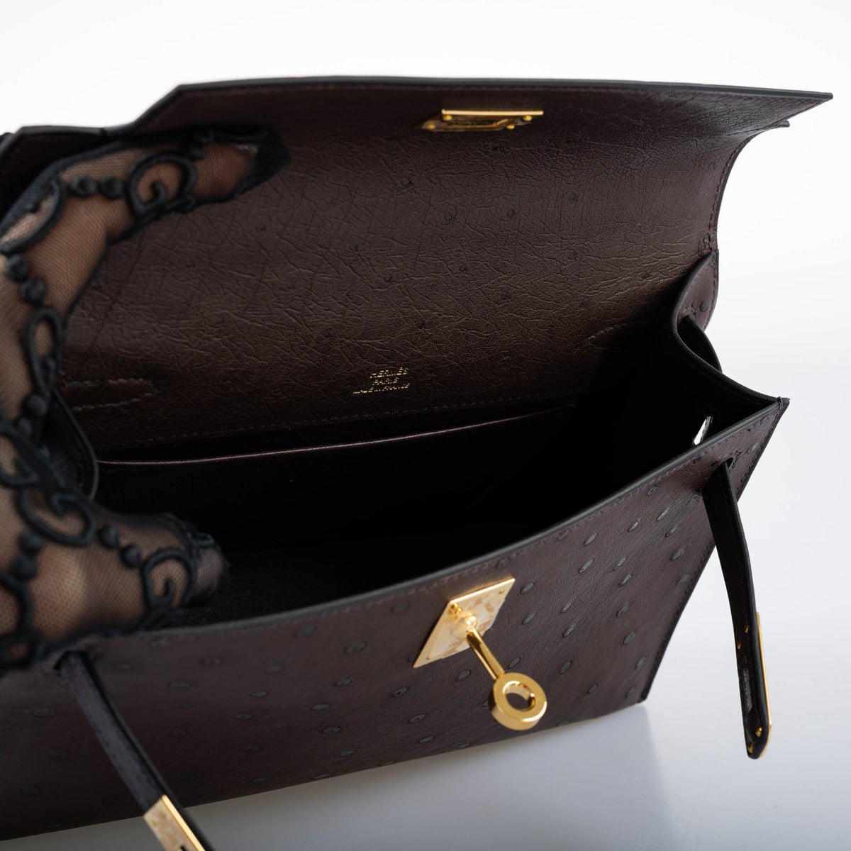 Hermes Kelly Pochette, Rouge Sellier Ostrich, Gold Hardware
