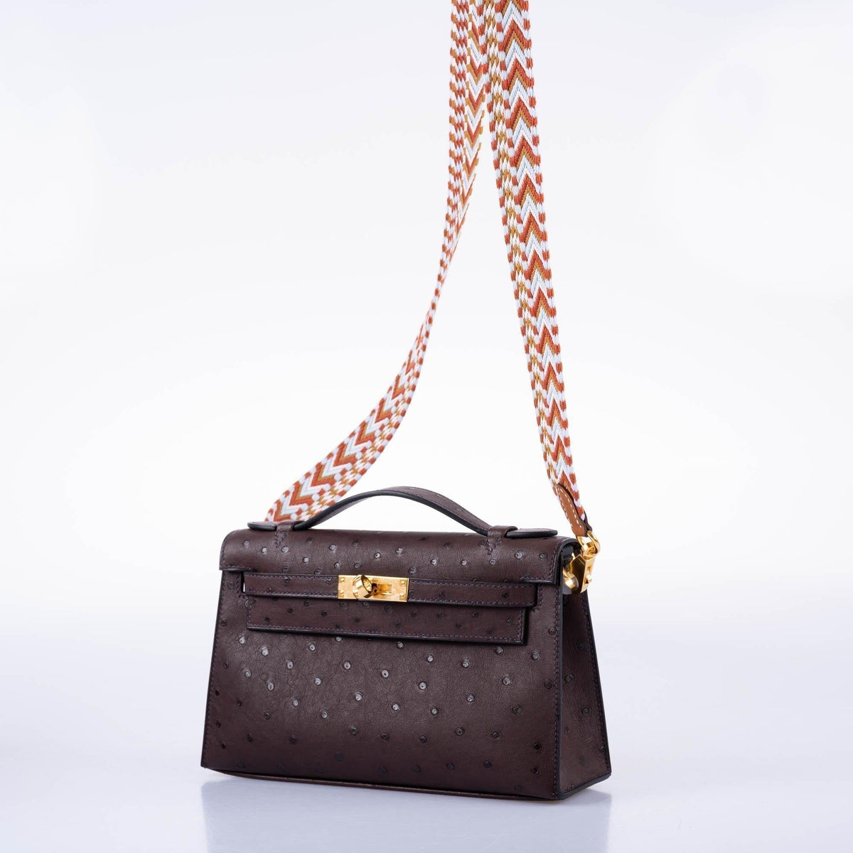 Hermes Kelly Pochette, Rouge Sellier Ostrich, Gold Hardware