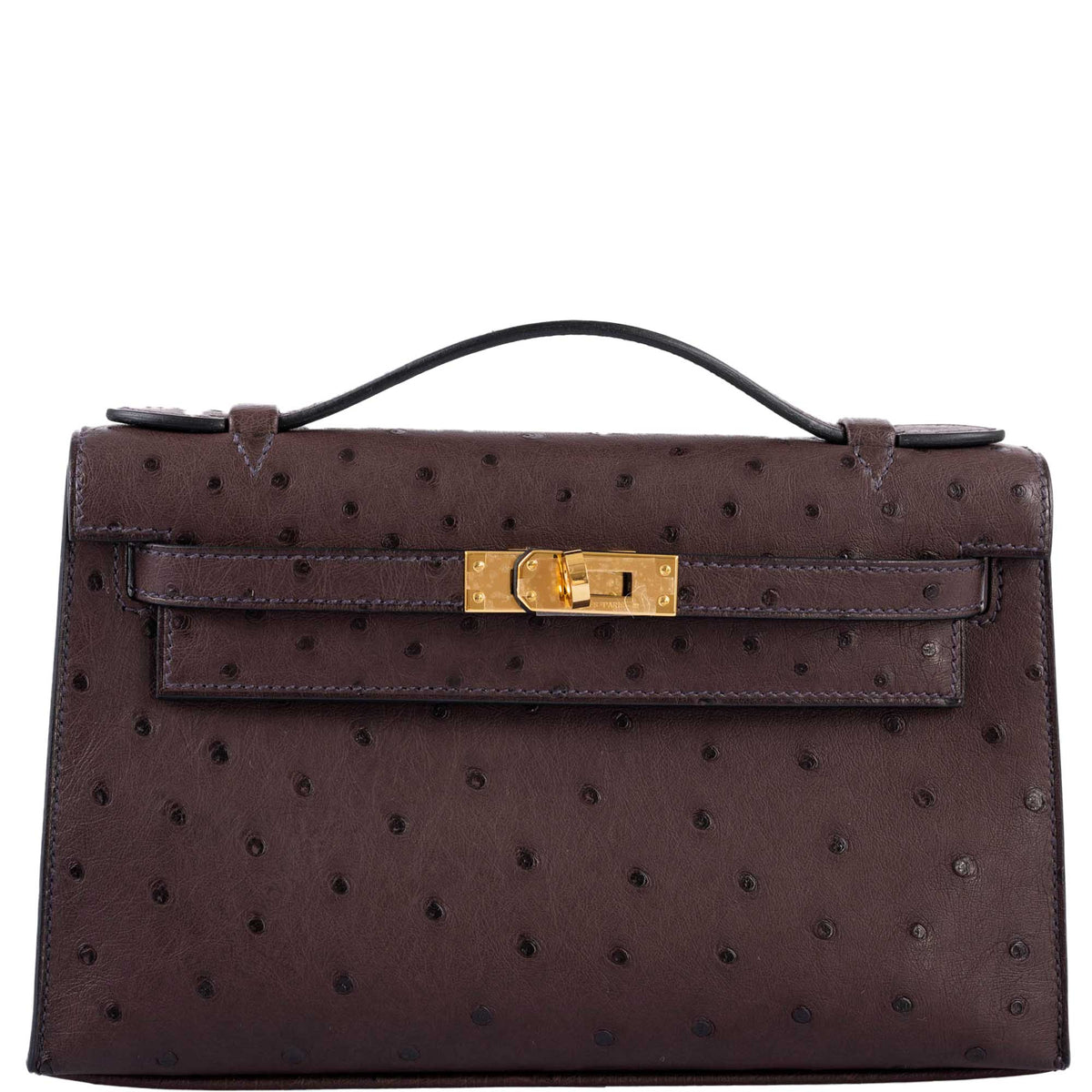 Hermes Kelly Pochette, Rouge Sellier Ostrich, Gold Hardware